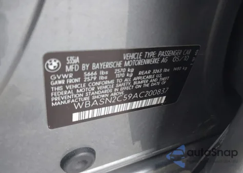 2010 BMW 535I Gran Turismo z USA, uszkodzony, nr VIN WBASN2C59AC200837